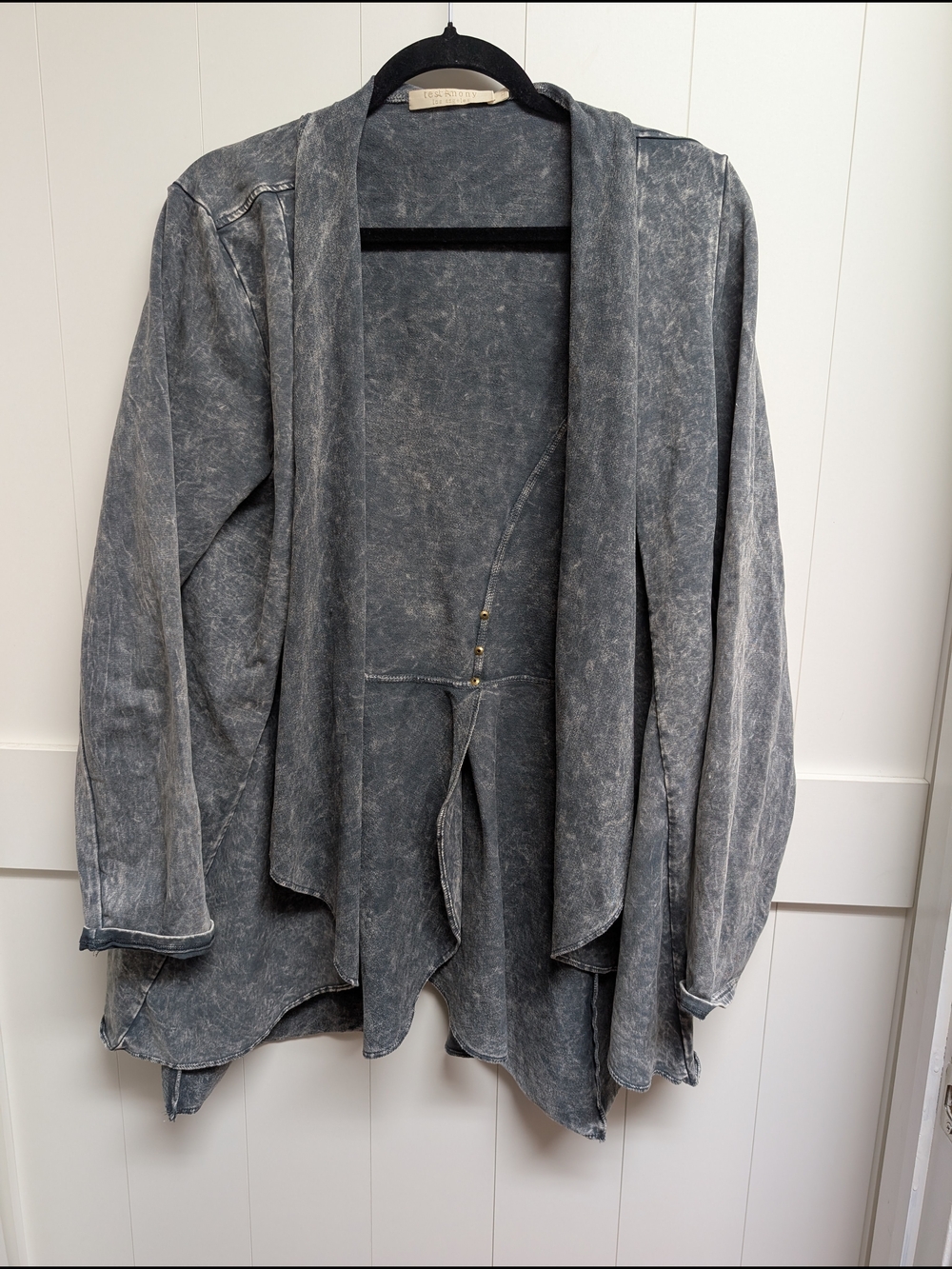 Testimony Los Angeles Mineral Wash Gray Open Front Cardigan, XL